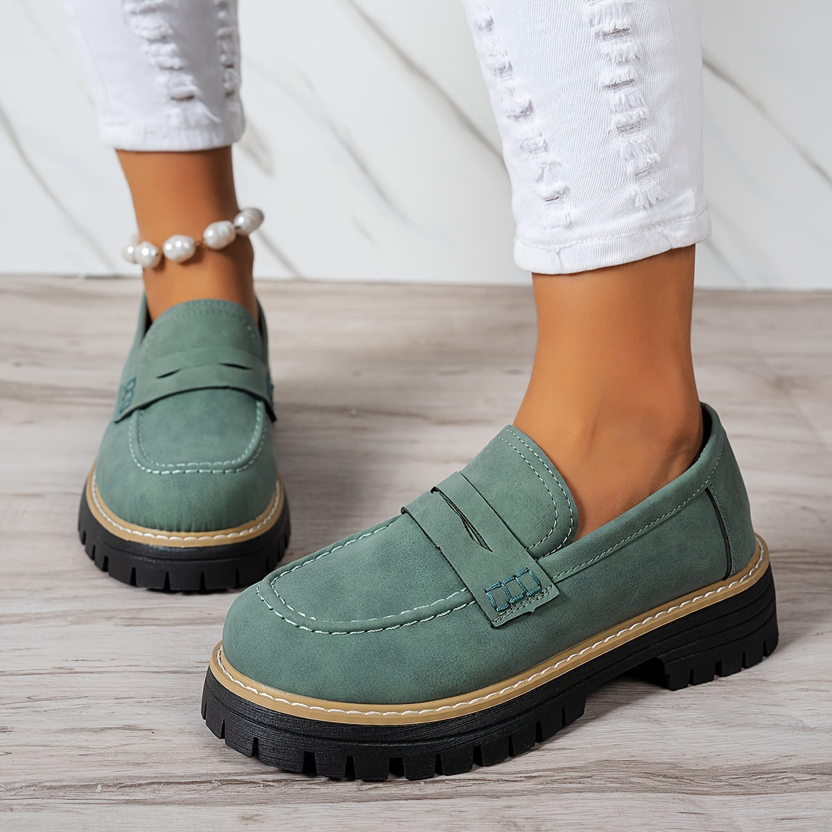 Mocasines Mujer Diseño Retro Suela Gruesa Comodos