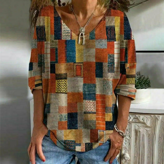 Blusa Mujer Fluida Escote en V Estampado Abstracto - Mavetta