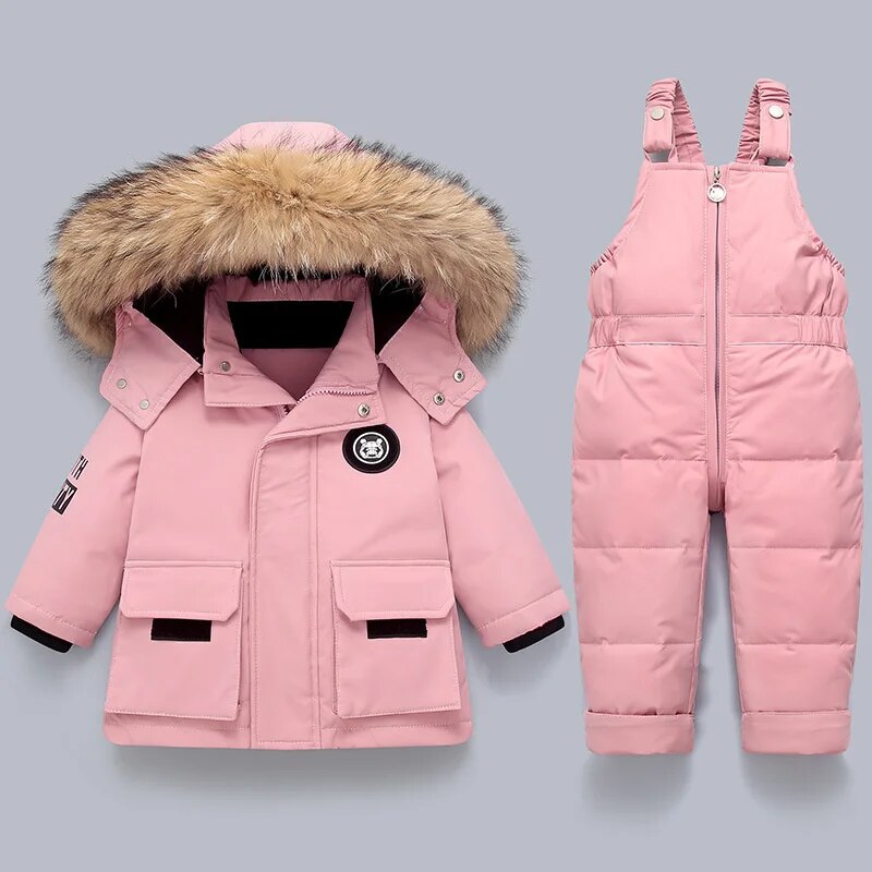 Mono de esquí niño y niña con capucha de piel sintética invierno