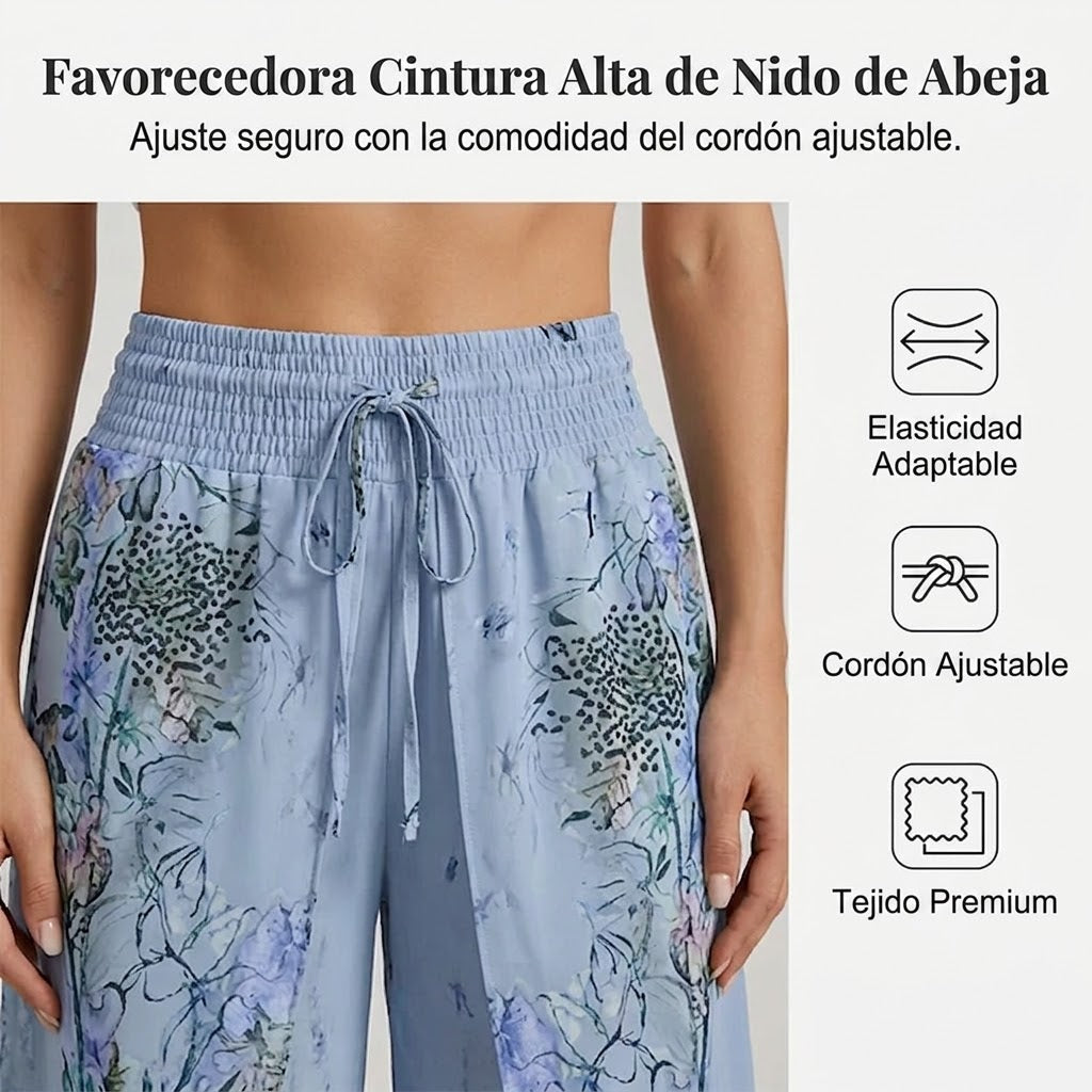 Pantalón Mujer Fluido Estampado Cordón Ajustable