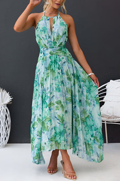 Vestido maxi mujer con pliegues y estampado floral