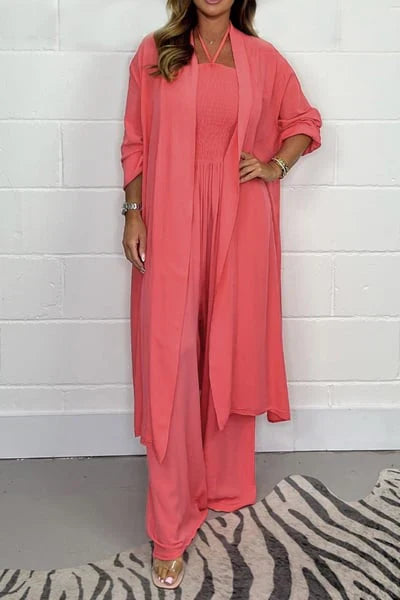 Conjunto Mujer con Espalda Descubierta y Pantalón Pierna Ancha