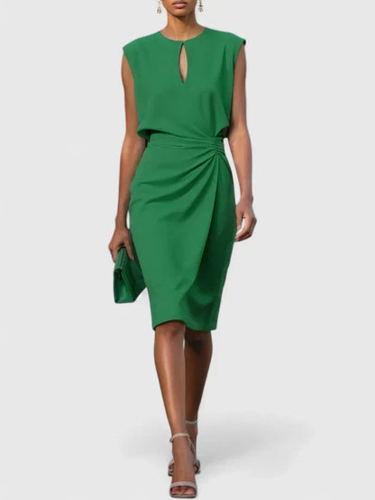 Vestido midi mujer Drapeado lateral Escote keyhole Entallado