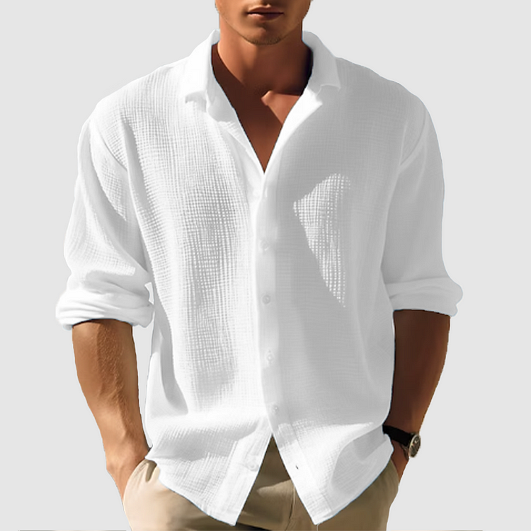 Camisa Hombre Ligera Algodón Manga Corta Botones