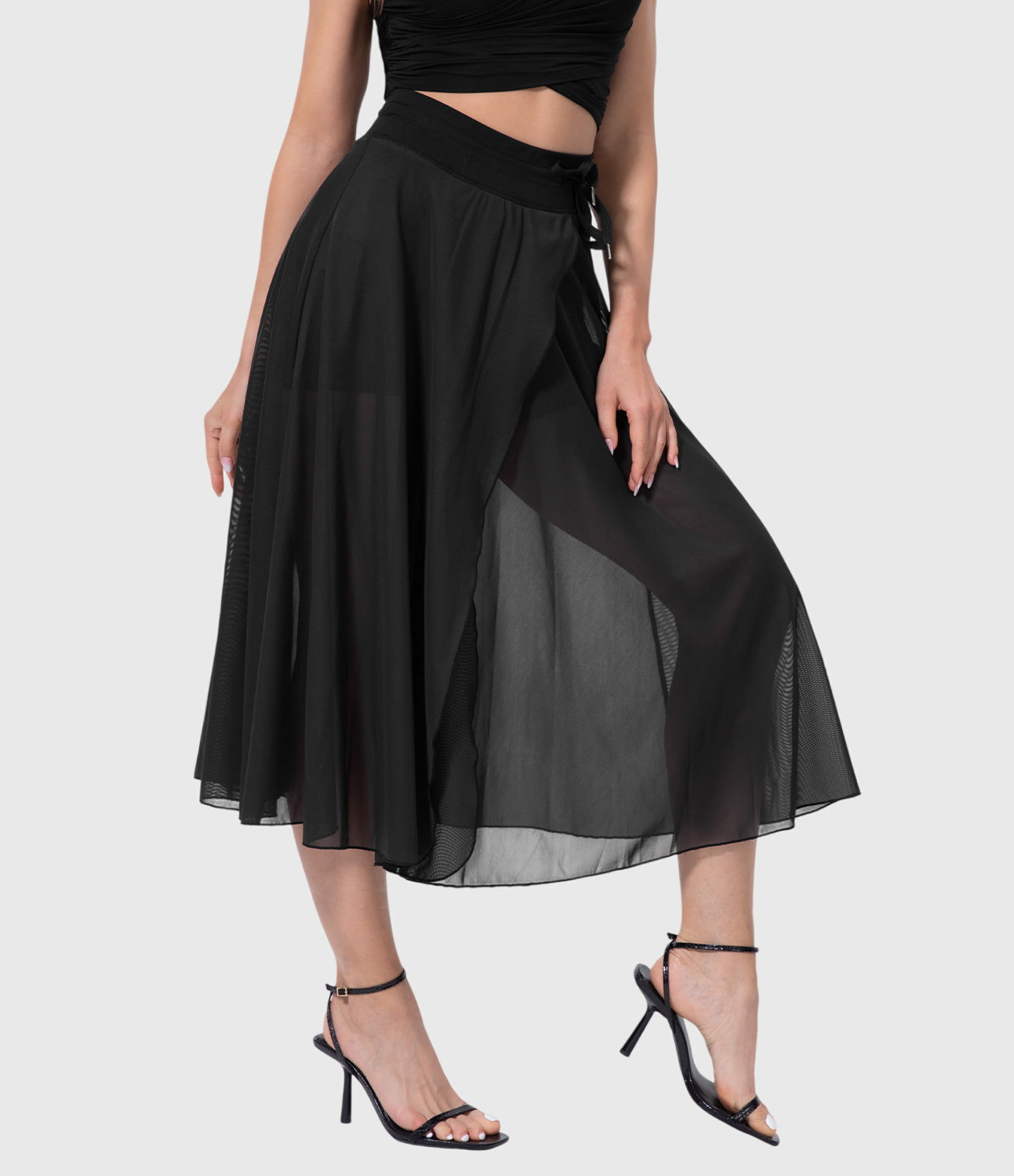 Falda Midi Mujer Talle Alto Cordón Ajustable Acampanada