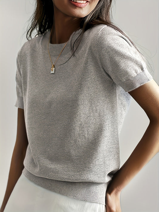 Camiseta Mujer de Punto Manga Corta Cuello Redondo Entallada - Mavetta