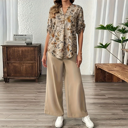 Conjunto Mujer Blusa Ligera y Pantalón Fluido Floral