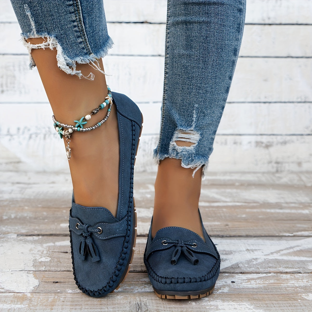 Mocasines Mujer de Piel con Borlas Estilo Elegante
