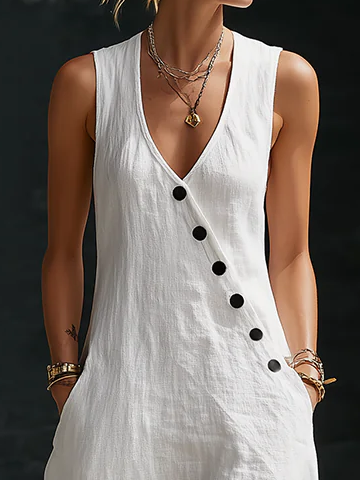 Vestido Maxi Mujer Fluido Minimalista con Botones
