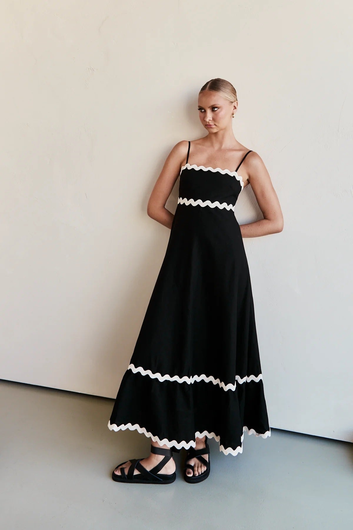 Vestido Largo Mujer de Tiras con Diseño de Ondas Playa Primavera