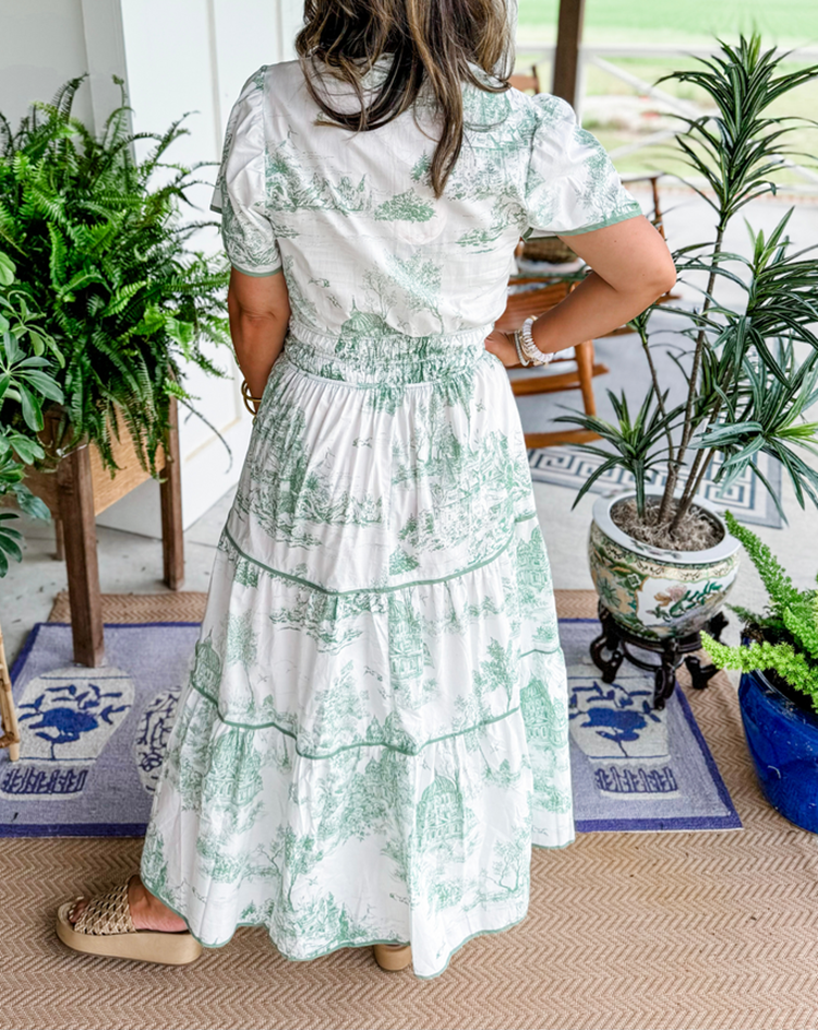 Vestido midi mujer con volantes estampado vintage