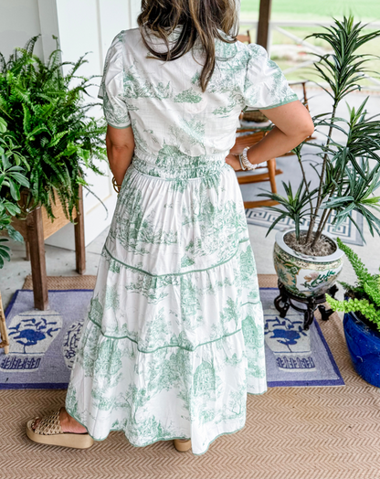 Vestido midi mujer con volantes estampado vintage