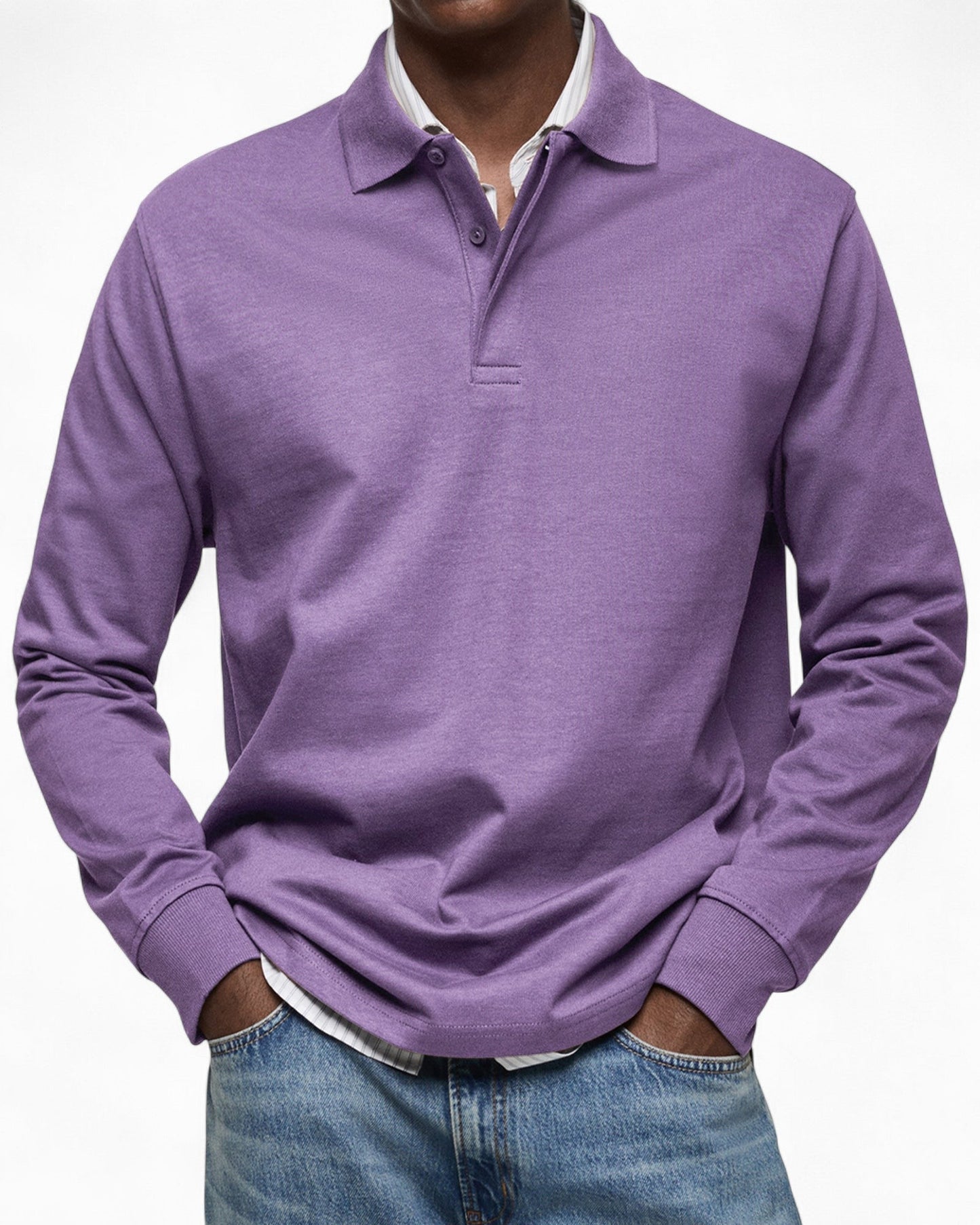 Polo hombre tejido suave manga larga estilo moderno diario
