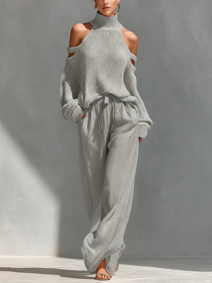 Conjunto Mujer de Punto y Pantalón Fluido Ajuste Moderno