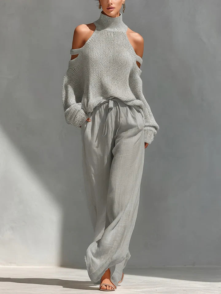 Conjunto Mujer de Punto Moderno y Pantalón Fluido