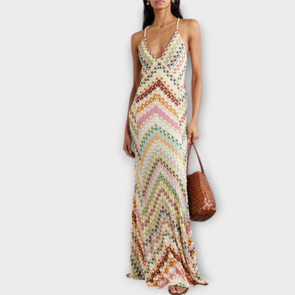 Vestido Largo Mujer de Punto Escote en V Ajuste Holgado - Mavetta