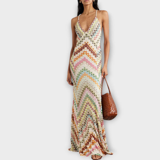 Vestido Largo Mujer de Punto Escote en V Ajuste Holgado - Mavetta