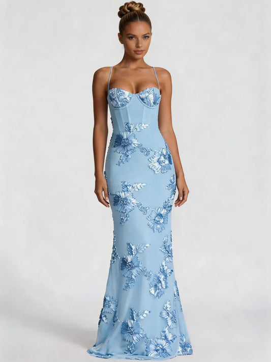Vestido maxi mujer bordado floral corte sirena - Mavetta