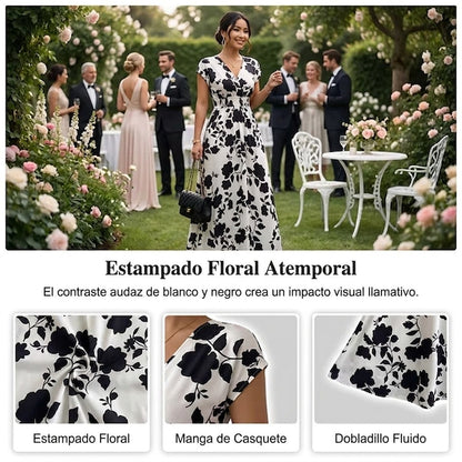 Vestido largo Mujer con escote en V y estampado floral