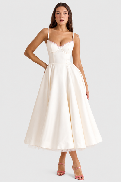 Vestido Midi Mujer de Satén Suave Ajuste Elegante