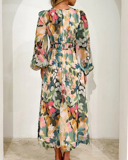 Vestido midi mujer de tela fluida con vuelo y escote cruzado