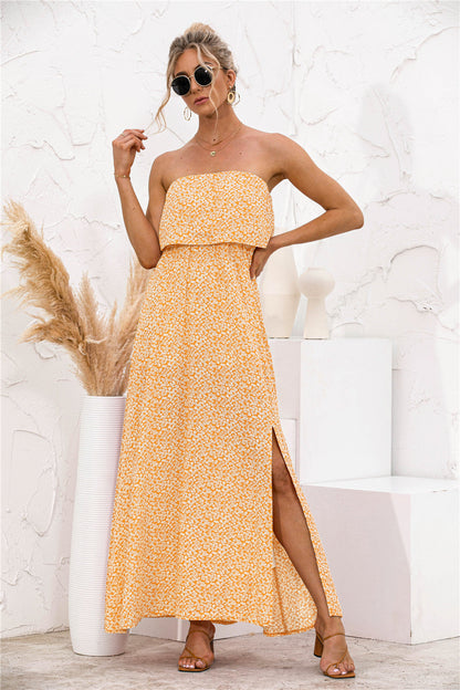 Vestido Largo Mujer Estampado Floral Palabra de Honor Casual - Mavetta