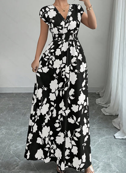Vestido largo Mujer con escote en V y estampado floral