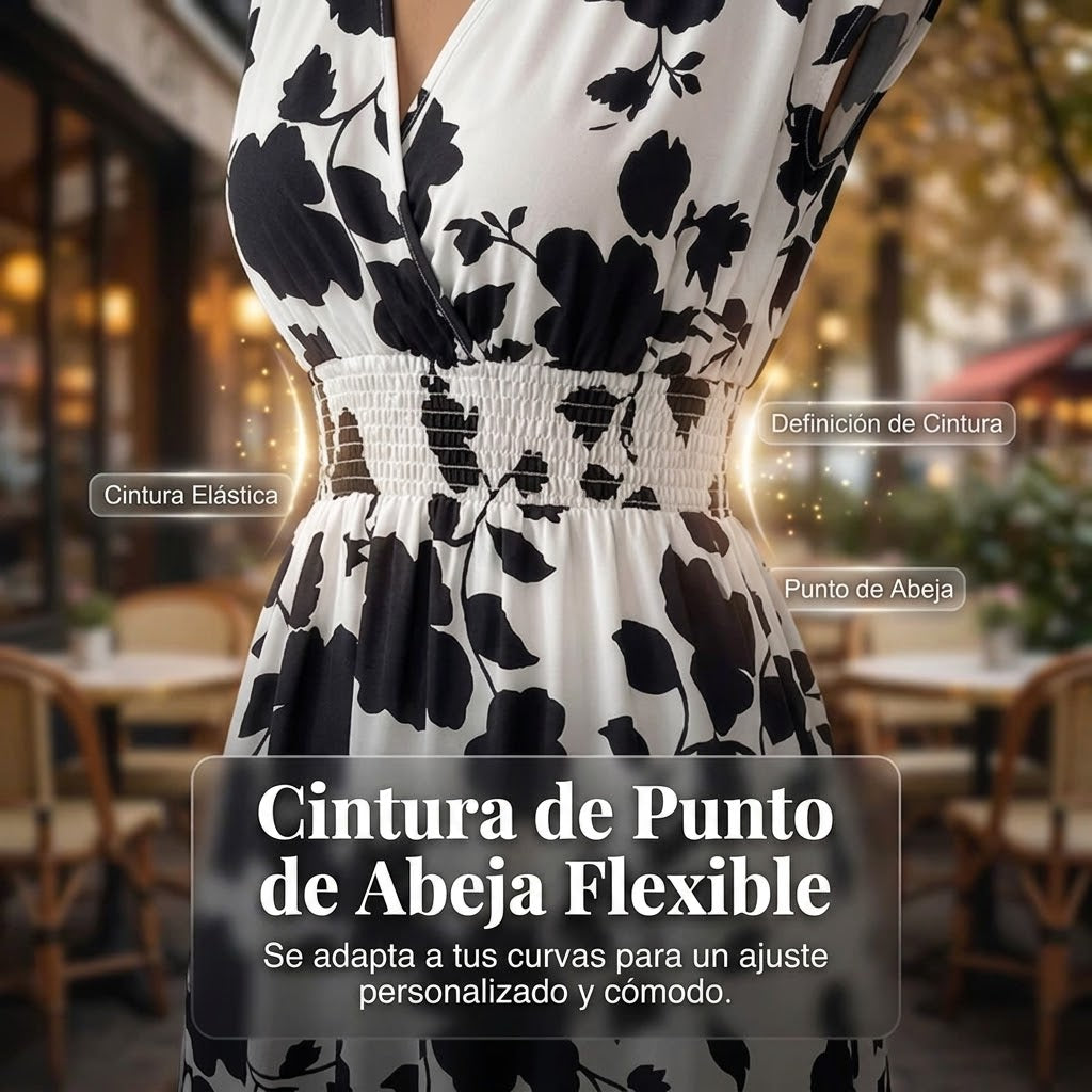 Vestido largo Mujer con escote en V y estampado floral