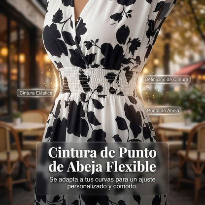 Vestido largo Mujer con escote en V y estampado floral