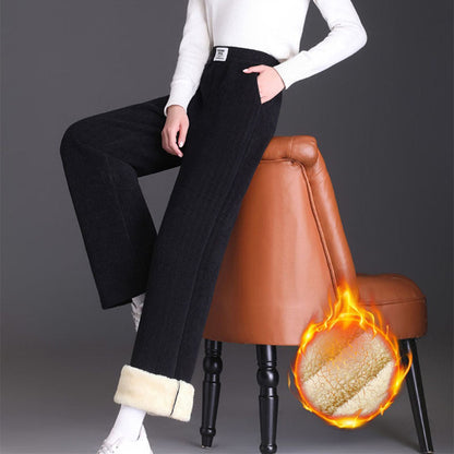 Pantalones Mujer Cintura Alta Pierna Recta Tela Gruesa