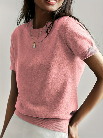 Camiseta Mujer de Punto Manga Corta Cuello Redondo Entallada