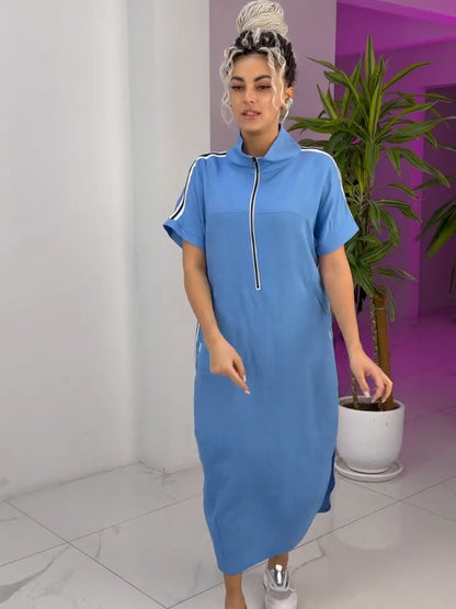 Vestido largo mujer deportivo cremallera fluido casual