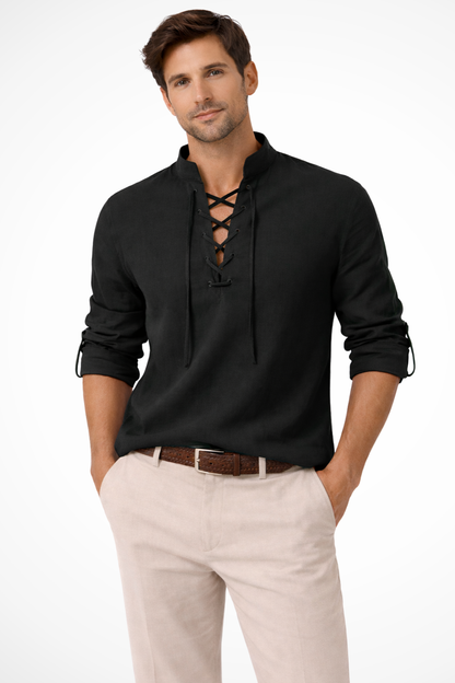 Camisa casual hombre manga larga cierre de cordones