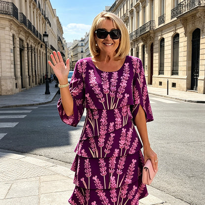 Vestido midi mujer con volantes escalonados y mangas abiertas