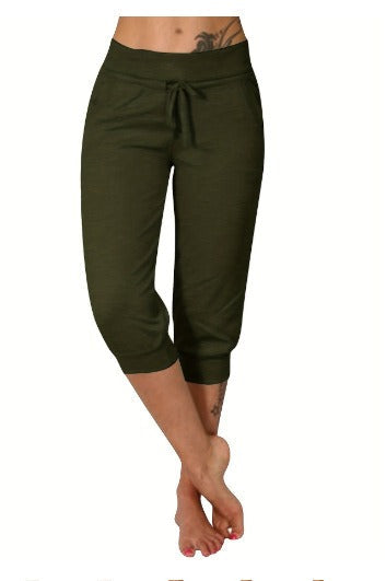 Pantalones Capri Mujer con Cordón en Cintura Ajustable
