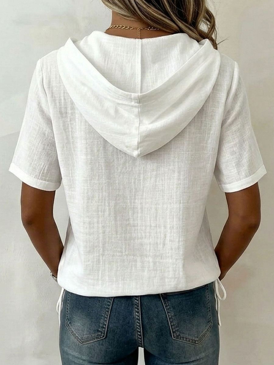 mujer con capucha botones manga corta estilo casual