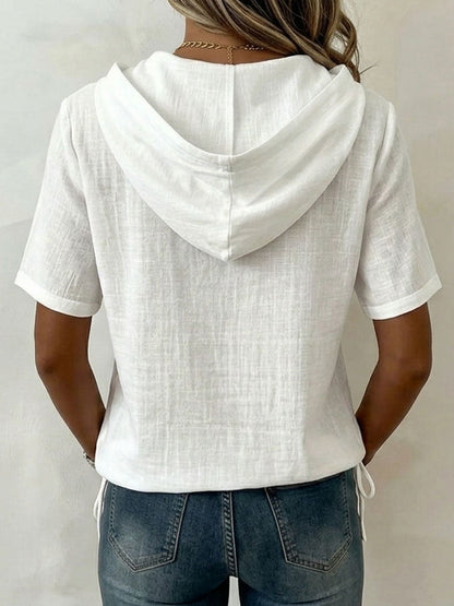 mujer con capucha botones manga corta estilo casual