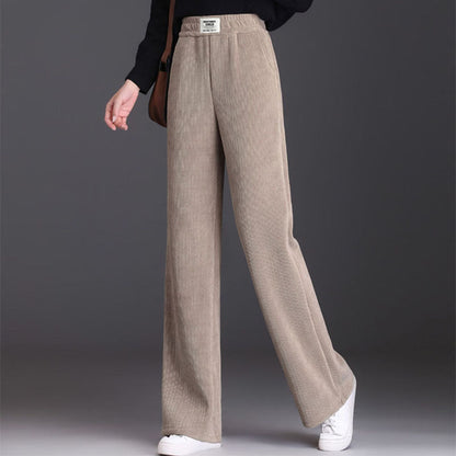Pantalones Mujer Cintura Alta Pierna Recta Tela Gruesa