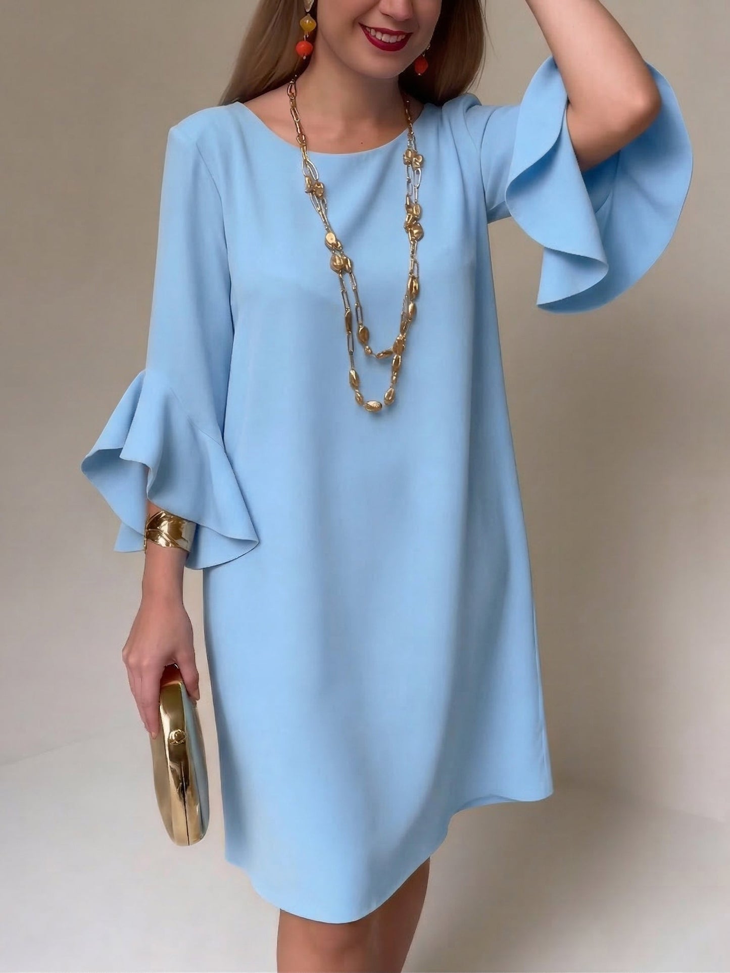 Vestido mujer fluido manga volante estilo cómodo verano