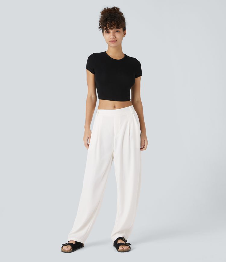 Pantalón Mujer Algodón Cintura Alta Corte Holgado