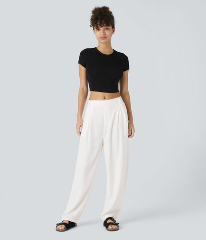 Pantalón Mujer Algodón Cintura Alta Corte Holgado