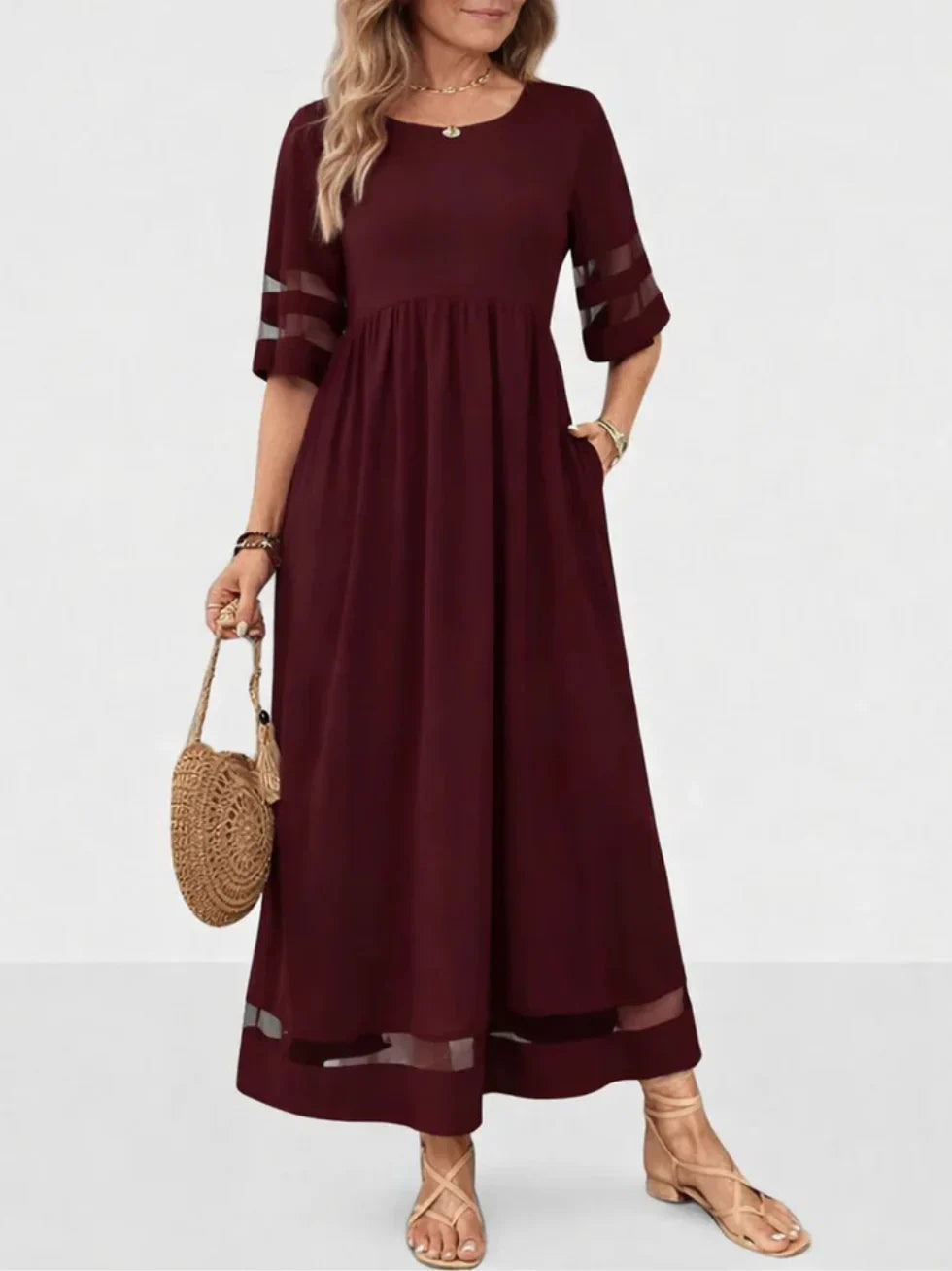 Vestido midi mujer suelto mangas transparentes - Mavetta