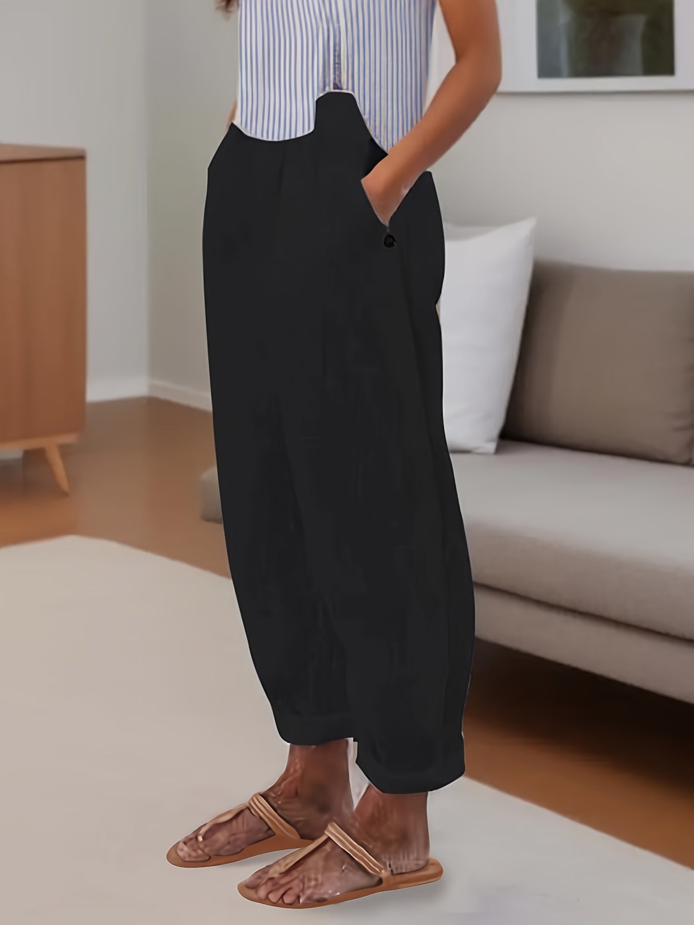 Pantalón Mujer de Lino Talle Alto Corte Relajado