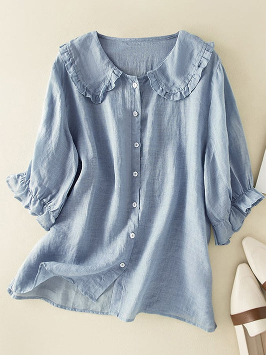 Blusa Mujer con Cuello de Volantes y Manga Tres Cuartos - Mavetta