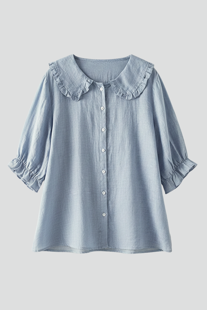 Camisa Mujer Casual Algodón Cuello Volante Botones - Mavetta