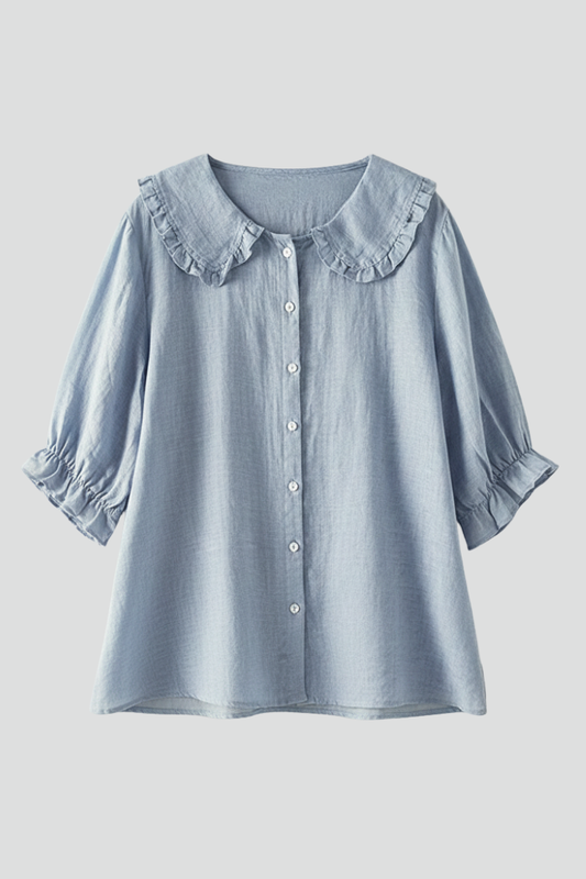 Camisa Mujer Casual Algodón Cuello Volante Botones - Mavetta