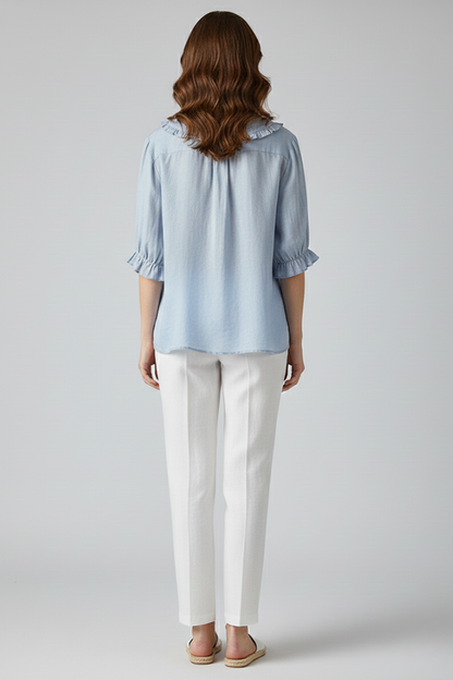 Camisa Mujer Casual Algodón Cuello Volante Botones