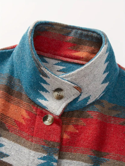 Chaqueta Mujer Tejida Cuello Estampado