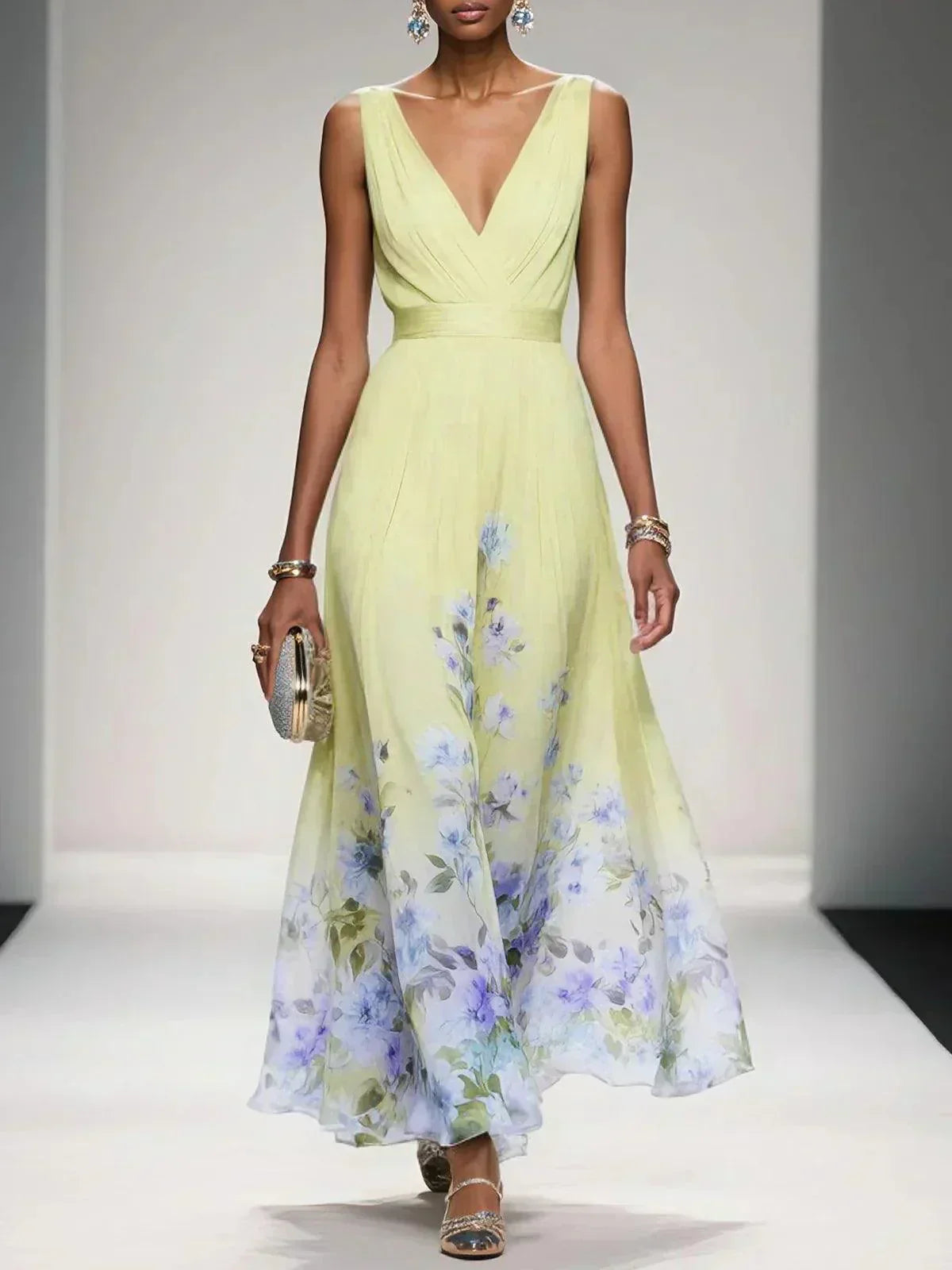 Vestido maxi mujer de tejido ligero escote en V