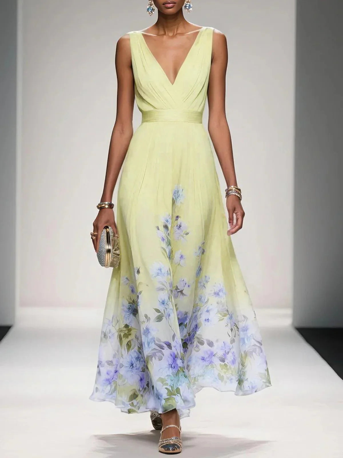 Vestido maxi mujer de chiffon estampado floral verano